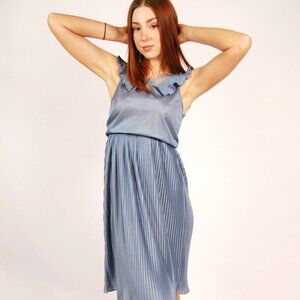 80s Pleated Dress (M) medium blue vintage preppy office sundress knee length